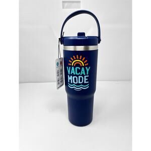 Life is Good Nomad Coffee Drink Tumbler VACAY MODE Water Bottle Straw Navy Blue